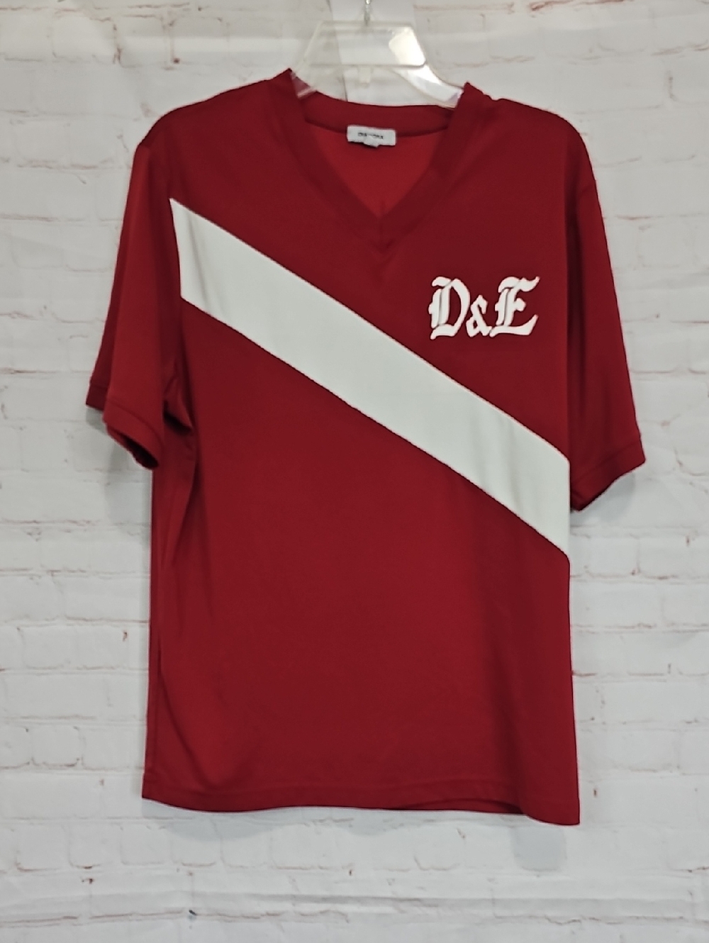 Diadora Red Short Sleeve V-Neck Shirt with White Diagonal Stripe